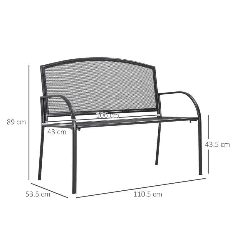 Outsunny 2-Seater Metal Garden Bench - Lawn Grey - 84B-825 - Image 3