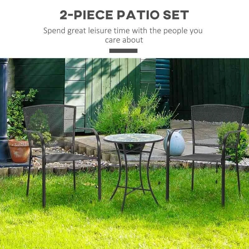 Outsunny Set Of 2 Metal Garden Chairs - Grey - 84B-827GY - Image 4
