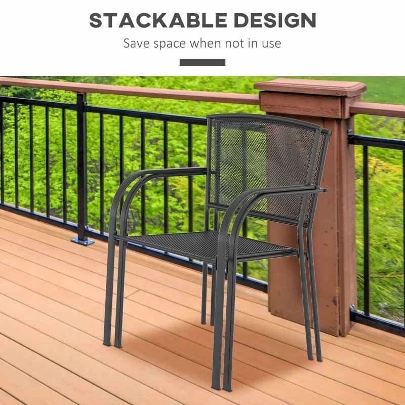 Outsunny Set Of 2 Metal Garden Chairs - Grey - 84B-827GY - Image 5