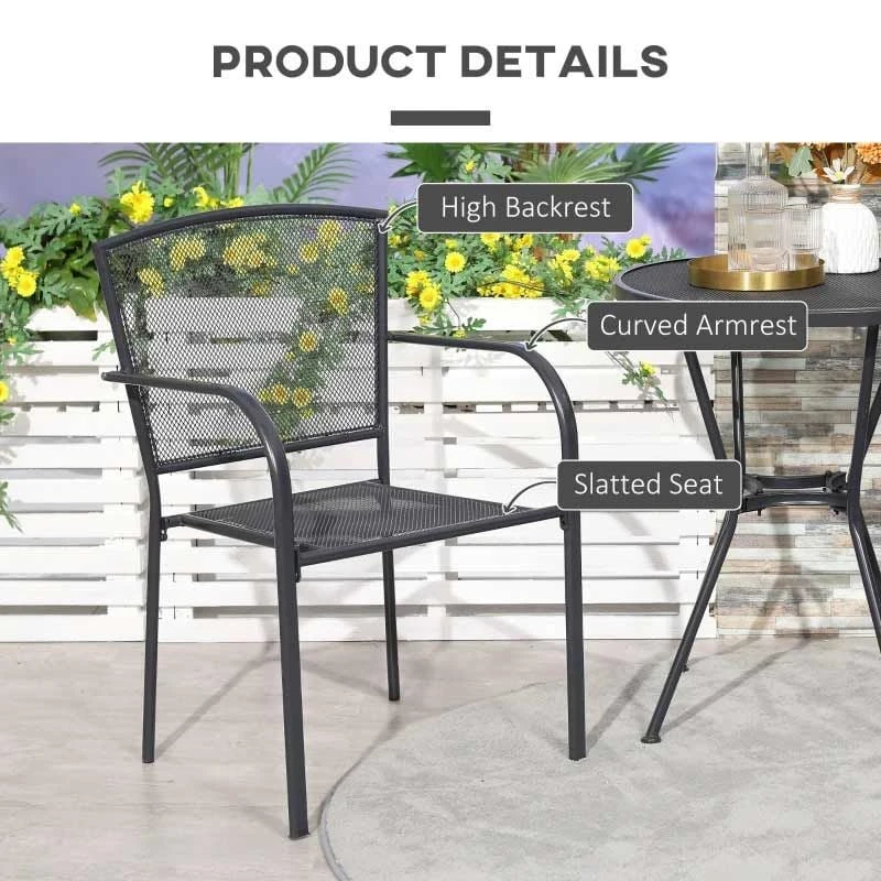 Outsunny Set Of 2 Metal Garden Chairs - Grey - 84B-827GY - Image 6