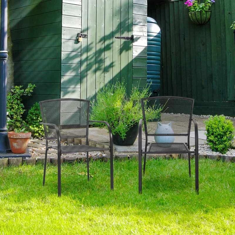 Outsunny Set Of 2 Metal Garden Chairs - Grey - 84B-827GY - Image 9
