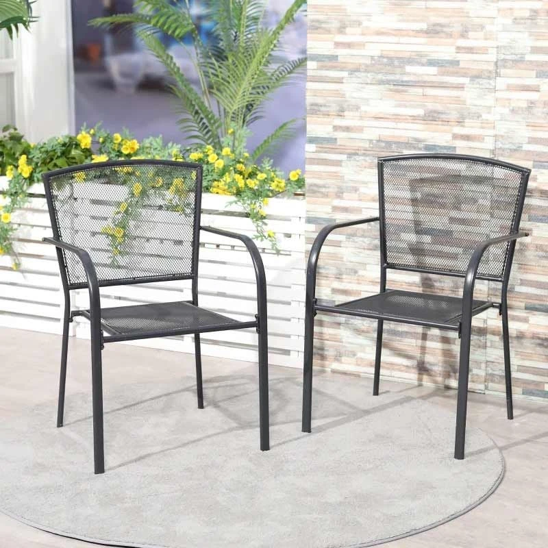 Outsunny Set Of 2 Metal Garden Chairs - Grey - 84B-827GY