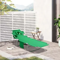 Outsunny Reclining Sun Lounger With Head Pillow - Green - 84B-867GN