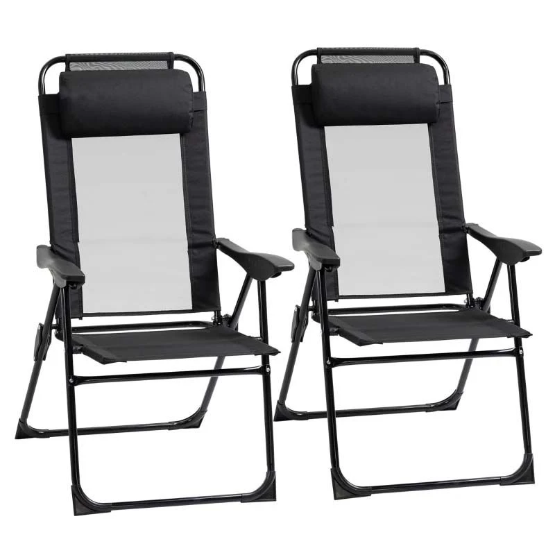 Outsunny Garden Reclining Chair Set With Pillow - Black - 84B-902V70BK - Image 2
