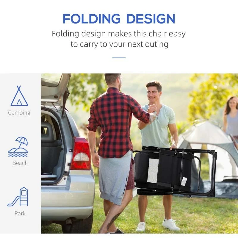 Outsunny Garden Reclining Chair Set With Pillow - Black - 84B-902V70BK - Image 4