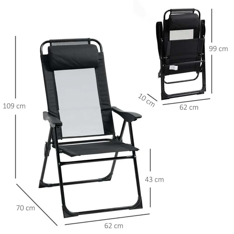 Outsunny Garden Reclining Chair Set With Pillow - Black - 84B-902V70BK - Image 3