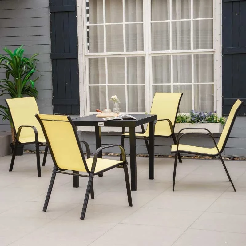 Outsunny Set Of 4 Stackable Garden Dining Chair Set - Beige - 84B-925BG - Image 9