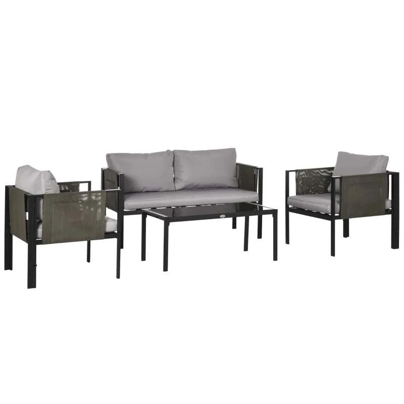 Outsunny 4-Seater Metal Garden Furniture Set - Black/Grey - 84G-048V70LG - Image 2