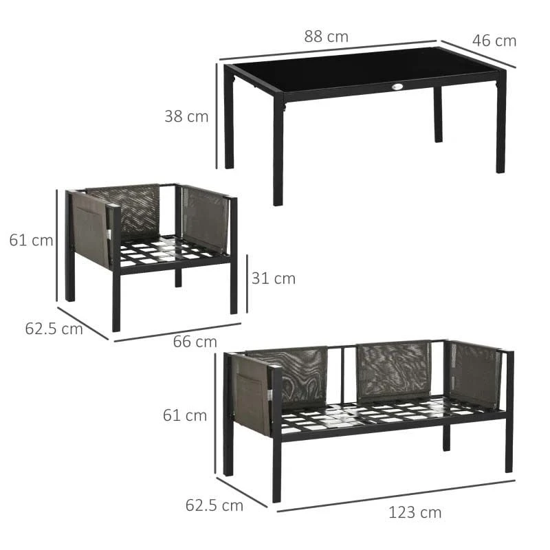 Outsunny 4-Seater Metal Garden Furniture Set - Black/Grey - 84G-048V70LG - Image 3