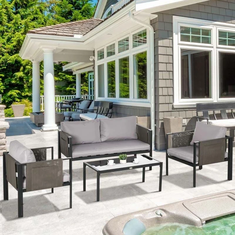 Outsunny 4-Seater Metal Garden Furniture Set - Black/Grey - 84G-048V70LG - Image 10