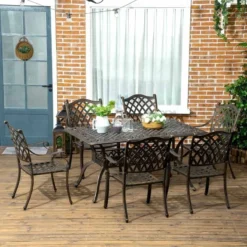 Outsunny 6-Seater Patio Aluminum Dining Table & Cushion Chair Set - Bronze - 84G-050V70BN