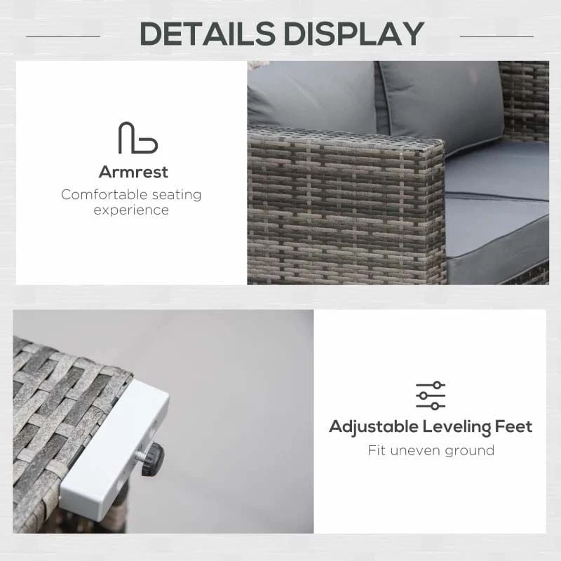 Outsunny 6 Piece Rattan Garden Furniture Set - Grey - 860-006GY - Image 7