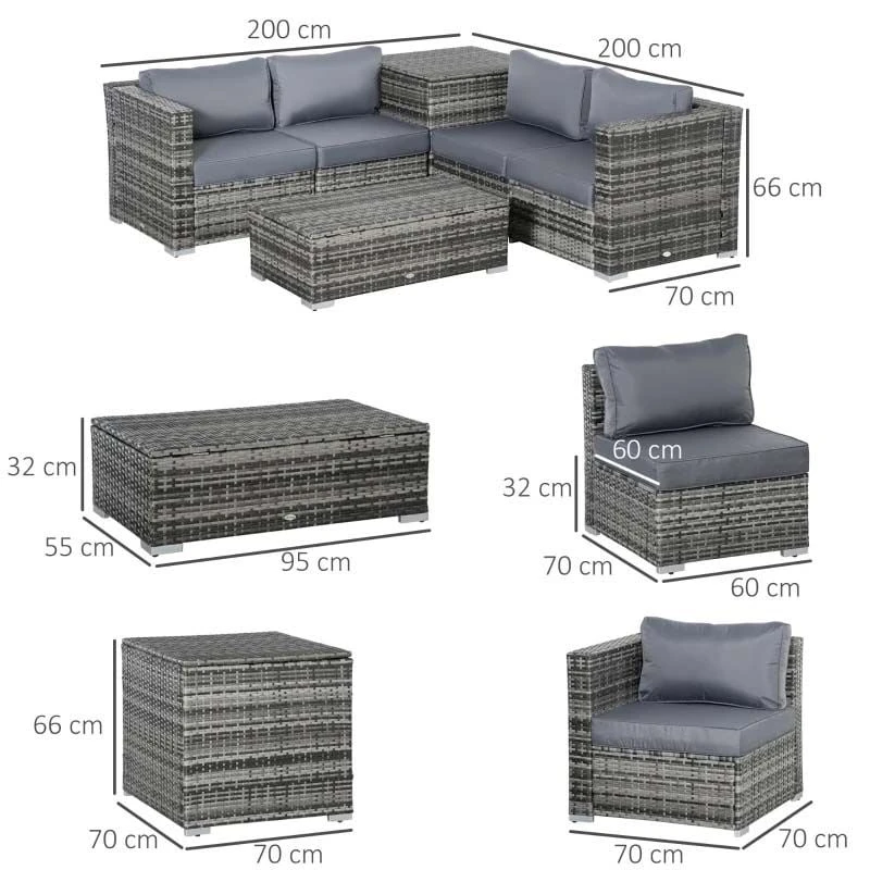 Outsunny 6 Piece Rattan Garden Furniture Set - Grey - 860-006GY - Image 3