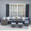 Outsunny 9-Seater Rattan Garden Furniture Set With Cushions - Grey/Blue - 860-014
