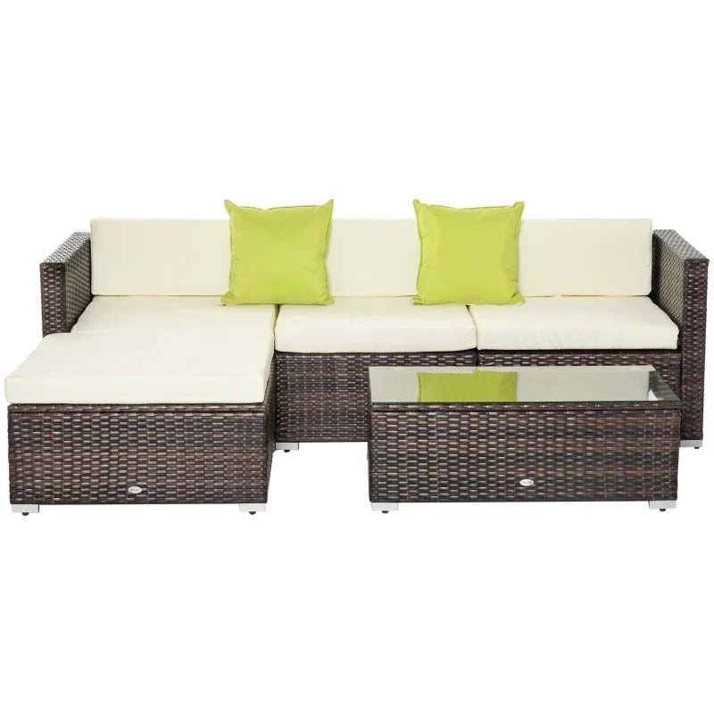 Outsunny 5 Piece Rattan Garden Furniture Set - Brown - 860-017BN - Image 2