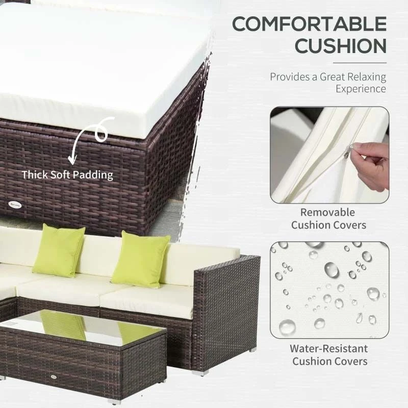 Outsunny 5 Piece Rattan Garden Furniture Set - Brown - 860-017BN - Image 5