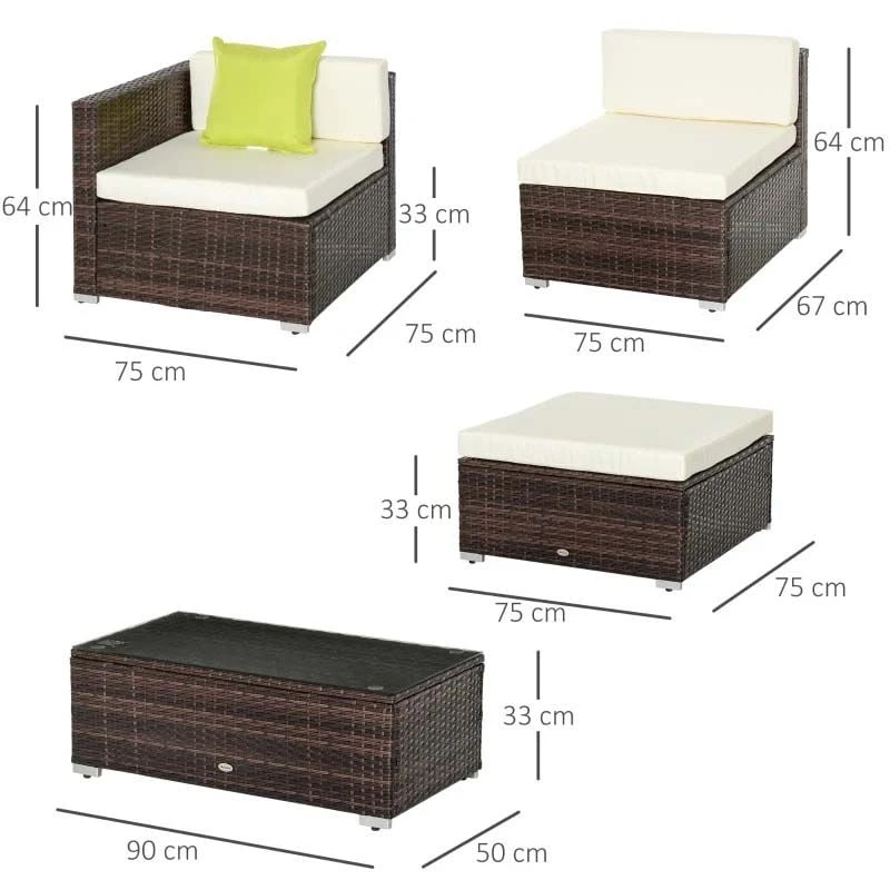 Outsunny 5 Piece Rattan Garden Furniture Set - Brown - 860-017BN - Image 3