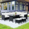Outsunny 8-Seater Rattan Garden Furniture Set - Black - 860-025