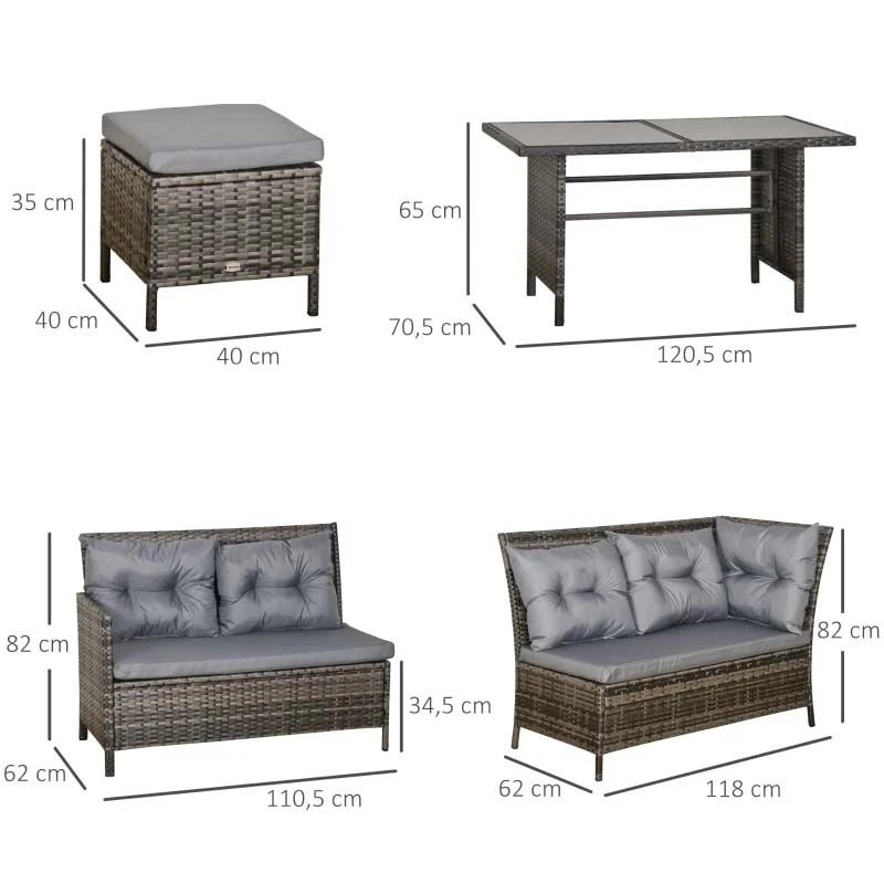 Outsunny 8-Seater Rattan Garden Furniture Set - Grey - 860-025GY - Image 3