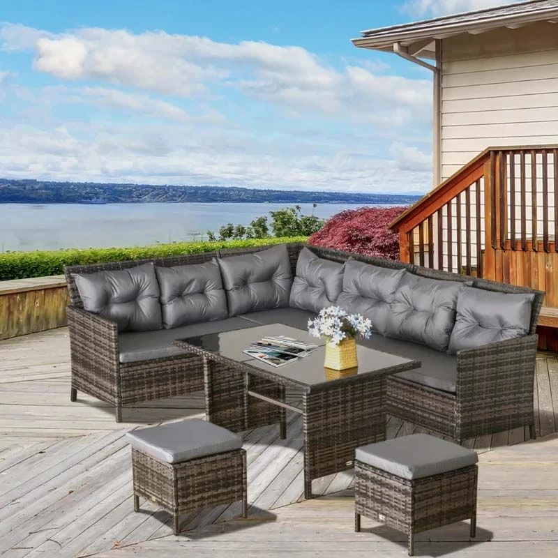 Outsunny 8-Seater Rattan Garden Furniture Set - Grey - 860-025GY