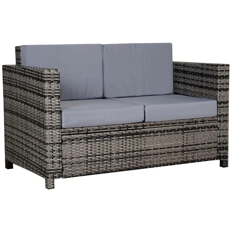 Outsunny Rattan 2 Seater Garden Sofa - Grey - 860-031GY - Image 2