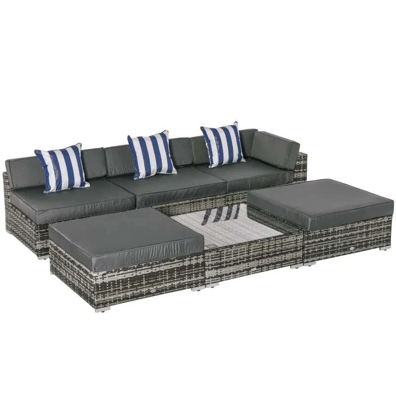 Outsunny 5-Seater Rattan Garden Furniture Set - Grey - 860-040GY - Image 2