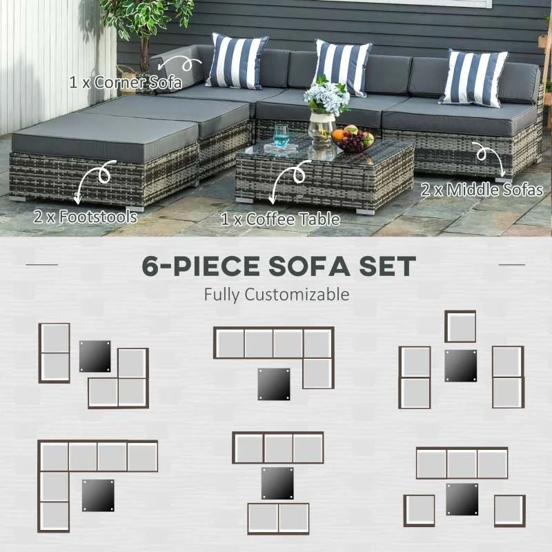 Outsunny 5-Seater Rattan Garden Furniture Set - Grey - 860-040GY - Image 6