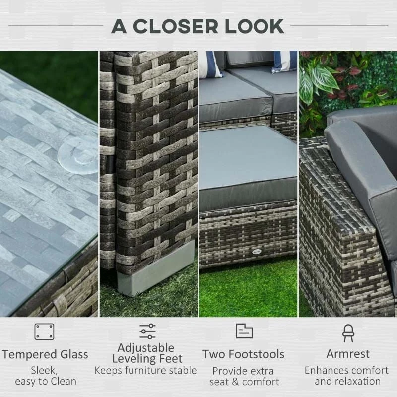 Outsunny 5-Seater Rattan Garden Furniture Set - Grey - 860-040GY - Image 7