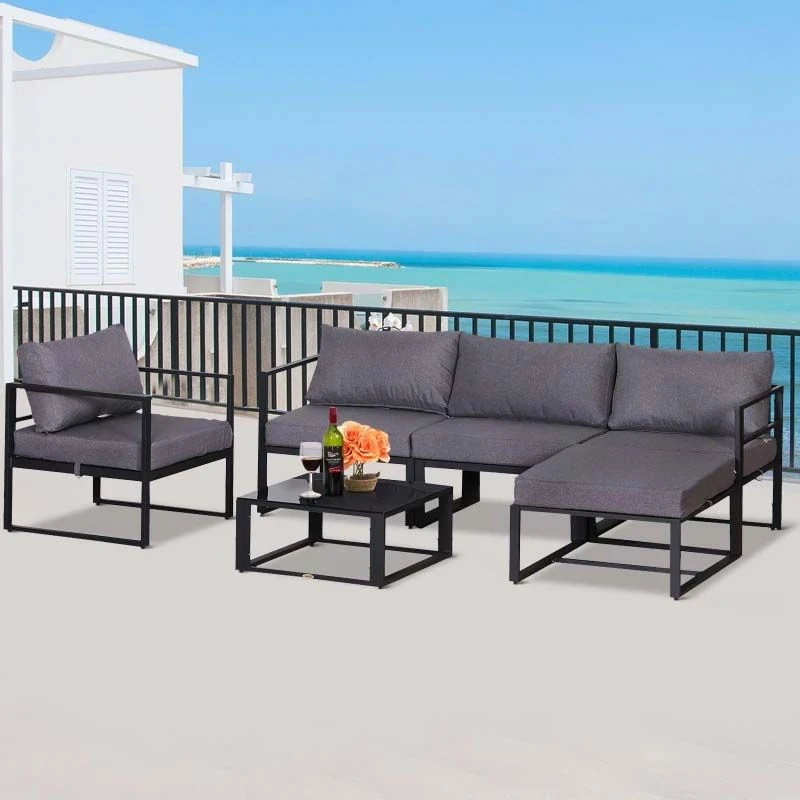 Outsunny 4-Seater Metal Garden Furniture Set - Grey - 860-052