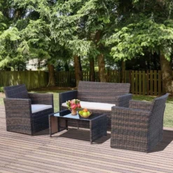 Outsunny 4-Seater Rattan Garden Furniture Set - Brown - 860-064V01BN