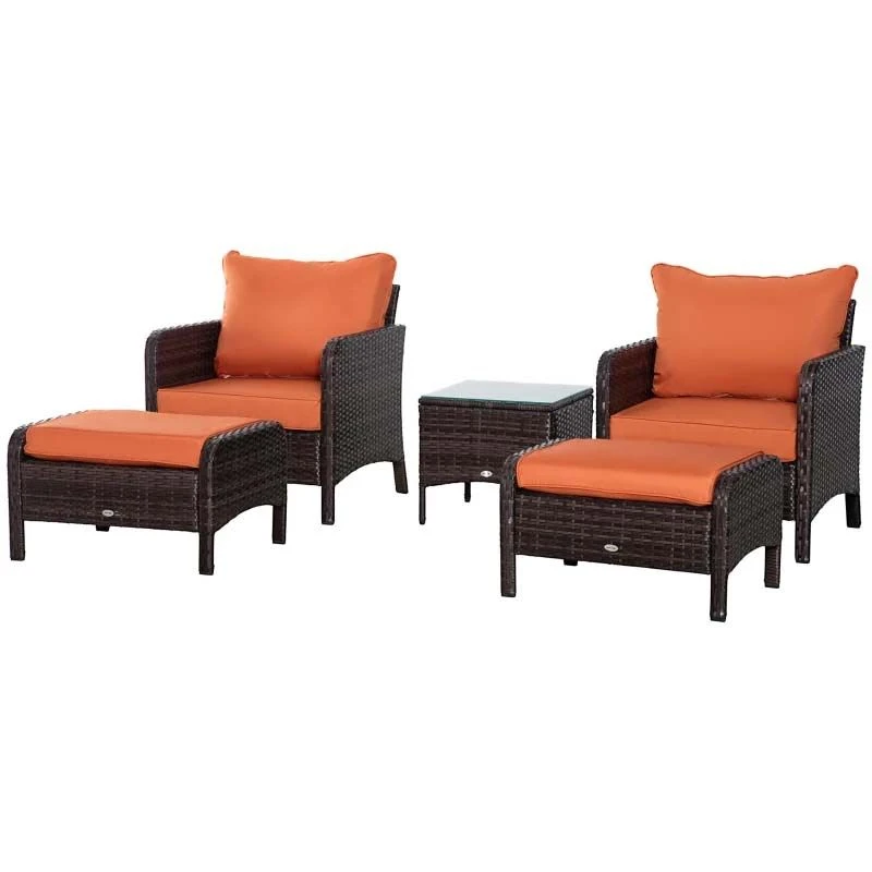 Outsunny 2-Seater Rattan Garden Furniture Set - Brown/Orange - 860-066V01BN - Image 2