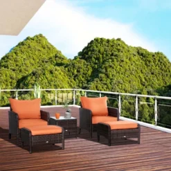 Outsunny 2-Seater Rattan Garden Furniture Set - Brown/Orange - 860-066V01BN