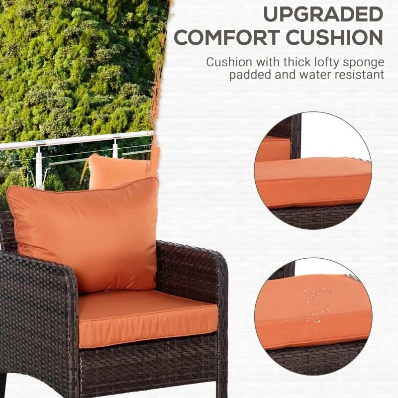 Outsunny 2-Seater Rattan Garden Furniture Set - Brown/Orange - 860-066V01BN - Image 7