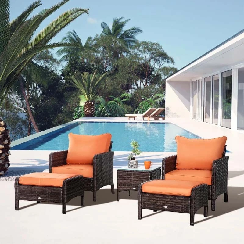 Outsunny 2-Seater Rattan Garden Furniture Set - Brown/Orange - 860-066V01BN - Image 9