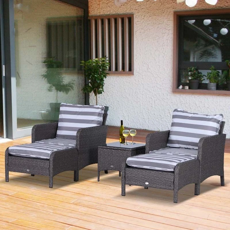 Outsunny 2-Seater Rattan Garden Furniture Set - Grey - 860-066V01CG - Image 9