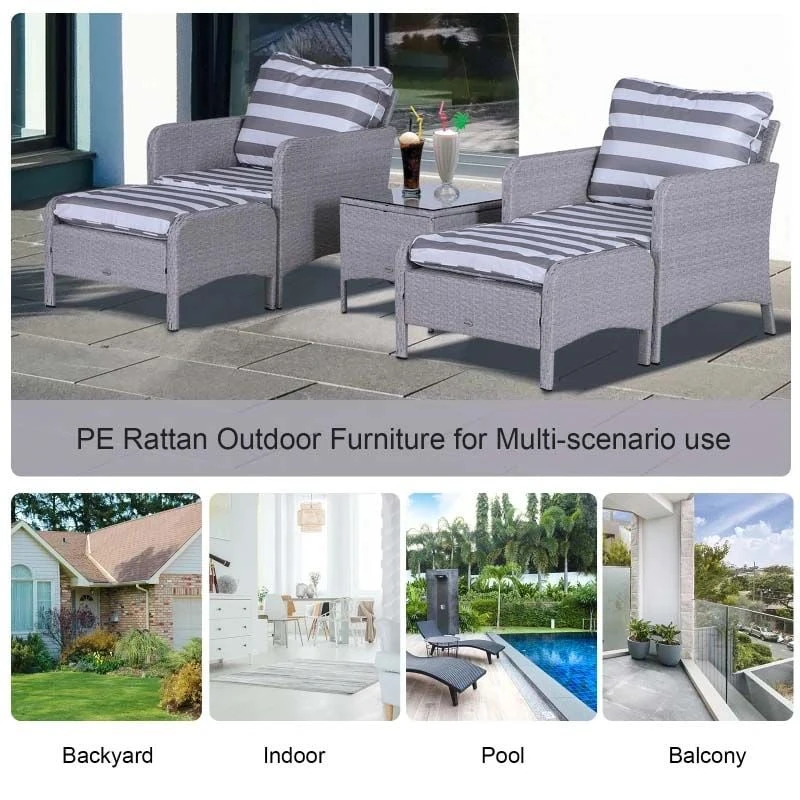 Outsunny 2-Seater Rattan Garden Furniture Set - White/Grey - 860-066V01GY - Image 7