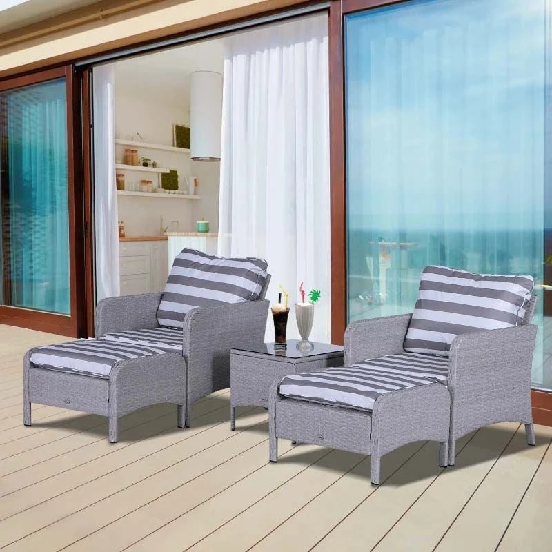 Outsunny 2-Seater Rattan Garden Furniture Set - White/Grey - 860-066V01GY - Image 10