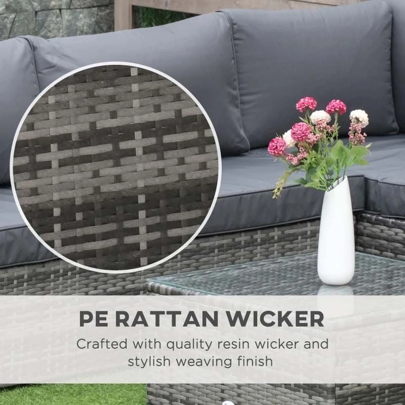 Outsunny 4-Seater Rattan Garden Furniture Set - Grey - 860-068GY - Image 5