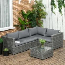 Outsunny 4-Seater Rattan Garden Furniture Set - Grey - 860-068V70GG