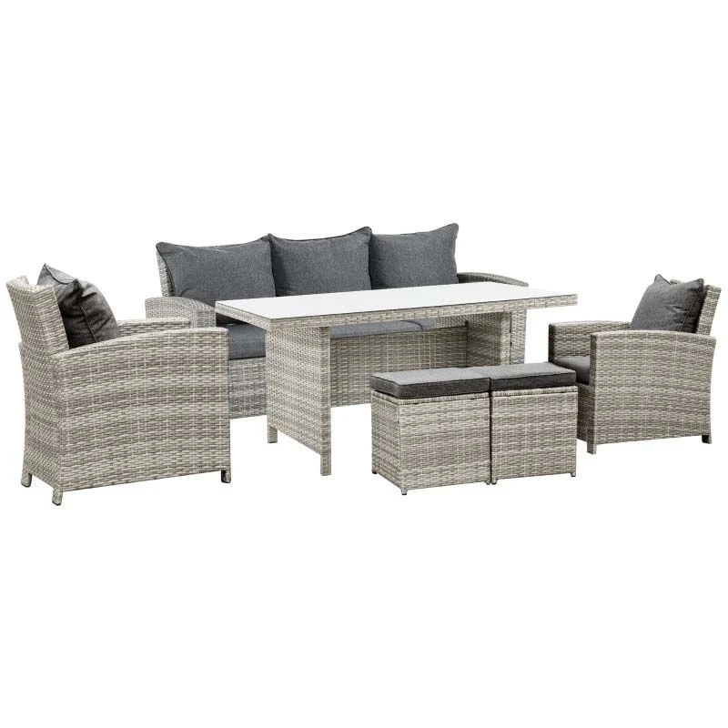 Outsunny 7-Seater Rattan Dining Set With Cushions - Grey - 860-069 - Image 2