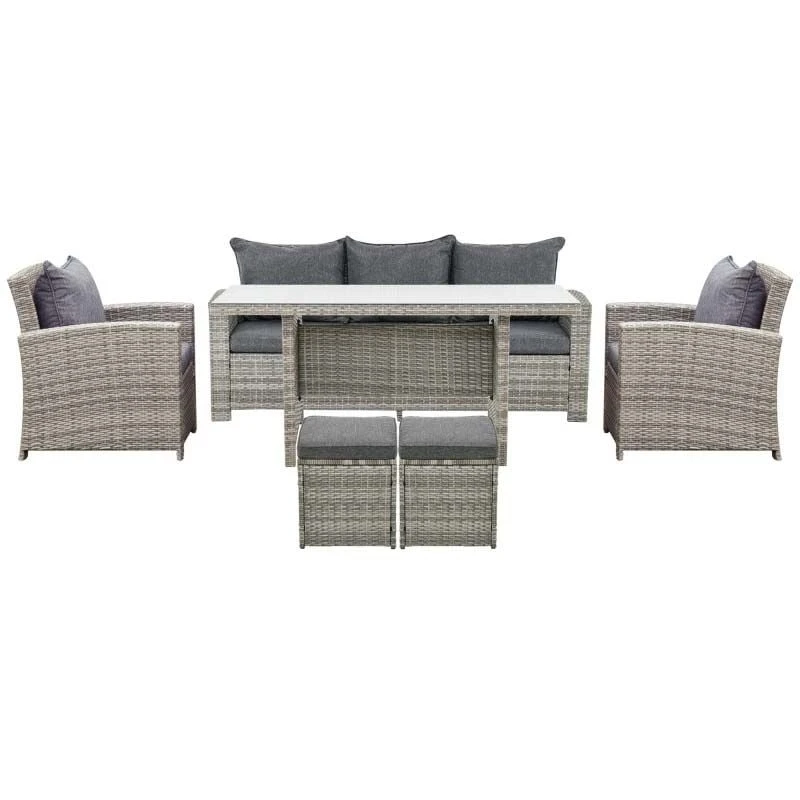 Outsunny 7-Seater Rattan Dining Set With Cushions - Grey - 860-069 - Image 3