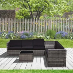 Outsunny 6-Seater Rattan Garden Furniture Set - Grey - 860-072V01GY