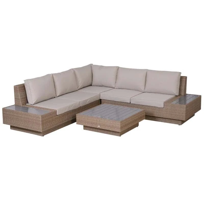 Outsunny 5-Seater Rattan Furniture Garden Set - Brown / Beige - 860-075 - Image 2