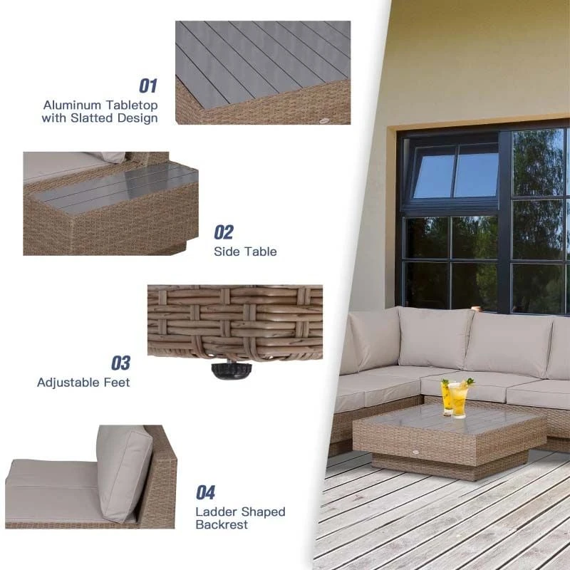 Outsunny 5-Seater Rattan Furniture Garden Set - Brown / Beige - 860-075 - Image 6