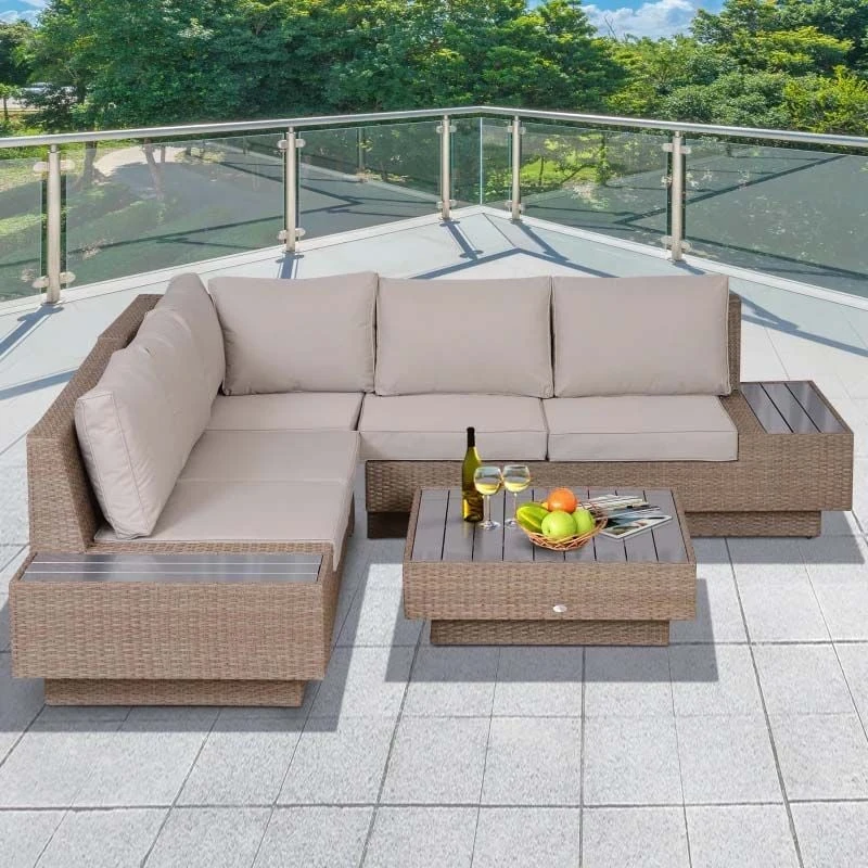 Outsunny 5-Seater Rattan Furniture Garden Set - Brown / Beige - 860-075 - Image 10