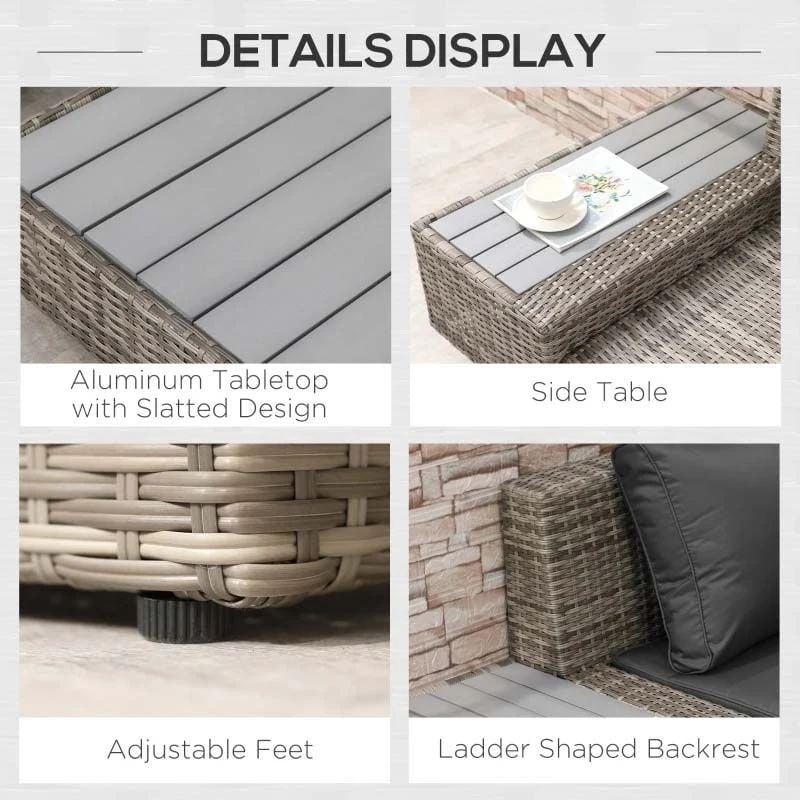 Outsunny 5-Seater Rattan Furniture Garden Set - Grey - 860-075LG - Image 7