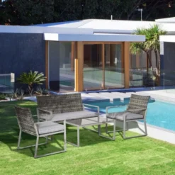 Outsunny 4-Seater Rattan Garden Furniture Set - Grey - 860-082V70