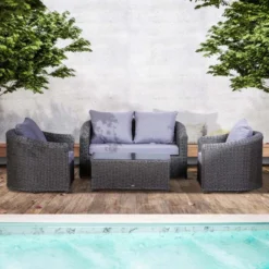 Outsunny 4-Seater Rattan Garden Furniture Set - Grey - 860-083