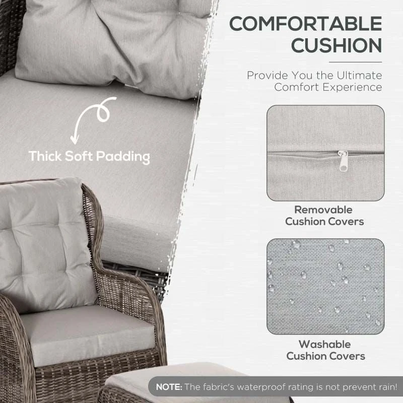 Outsunny 2-Seater Rattan Garden Furniture Set - Brown - 860-084BN - Image 5