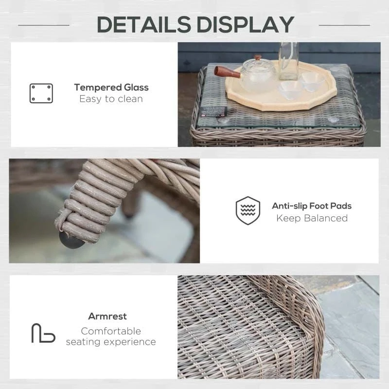 Outsunny 2-Seater Rattan Garden Furniture Set - Brown - 860-084BN - Image 6